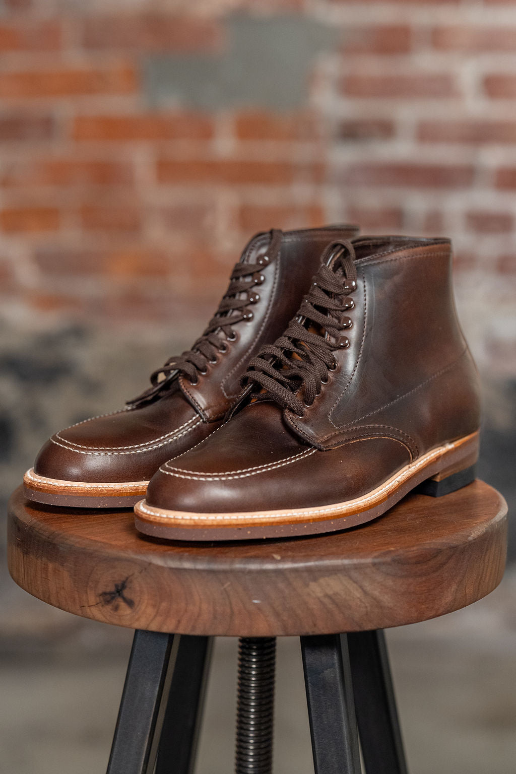 alden mocc toe boots - three quarter view