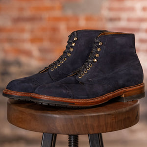 Navy blue suede cap toe boots front / side view