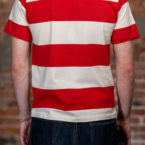 Freenote Cloth Mooch Tee - Red Stripe. on model back profile