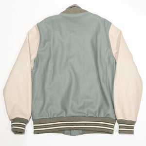 Dehen 1920 Varsity Jacket - Reef Wool / Milk Leather. laid on face