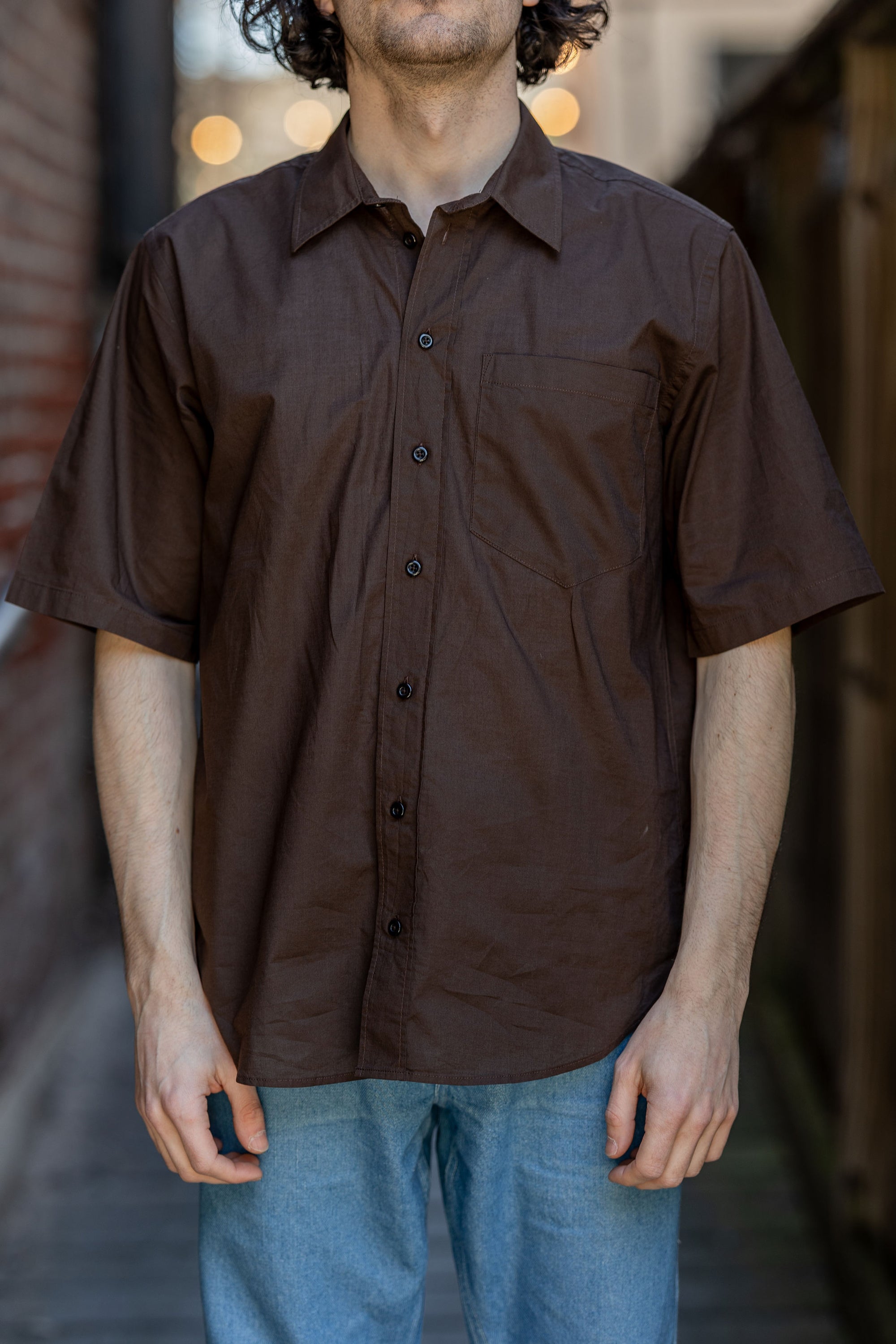 Hansen Garments Reidar Short Sleeve Shirt - Chocolate - model shot - front facing