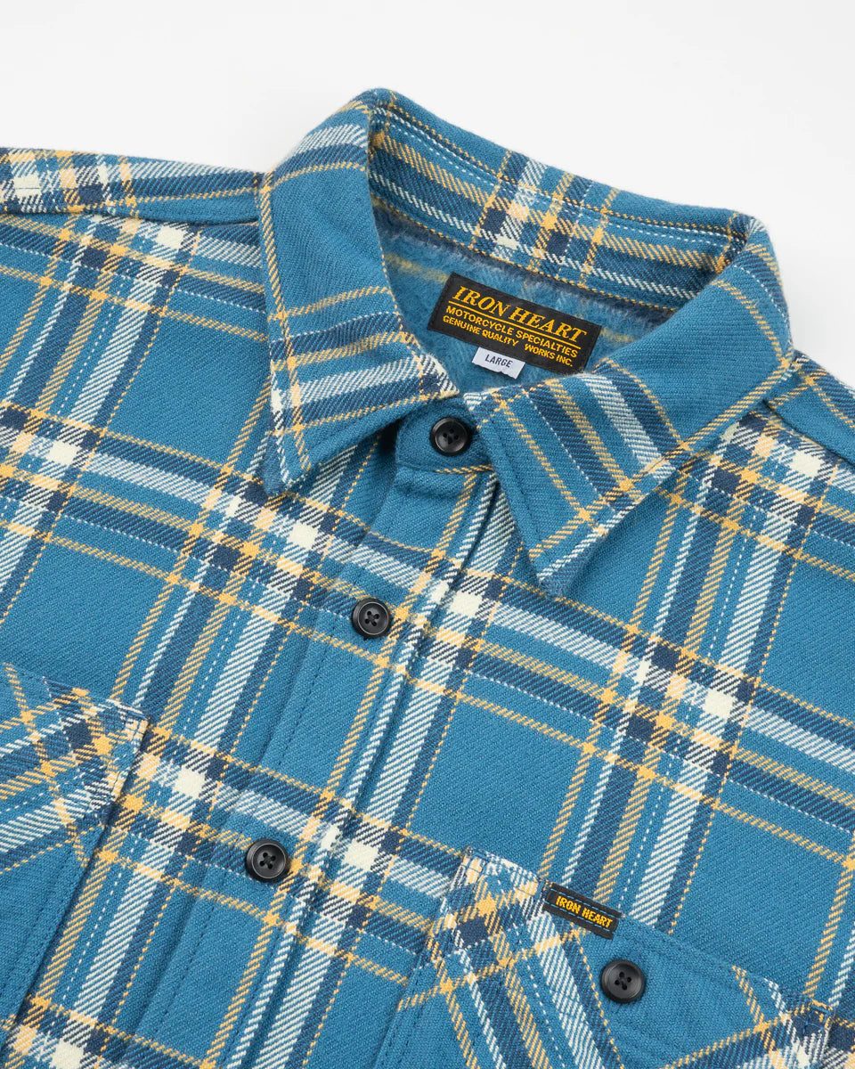 Iron Heart IHSH-435-BLU Ultra Heavy Flannel American Check Work Shirt - Blue