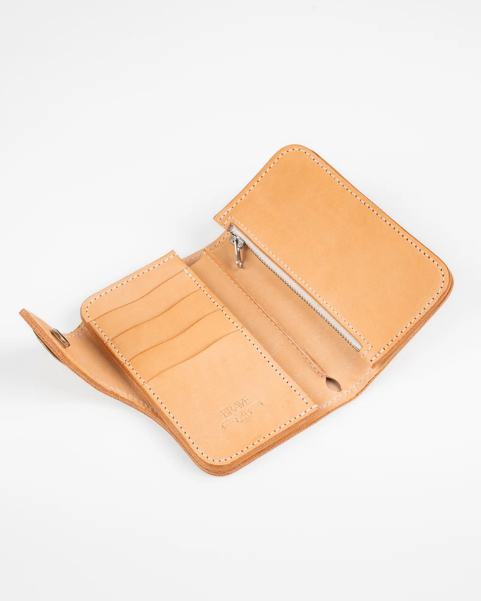 Obbi Good Label Brave Horsehide Condor Mid Wallet - Natural - Left angle view inside of wallet on white background