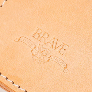 Obbi Good Label Brave Horsehide Condor Mid Wallet - Natural - Detail on embossed logo inside of wallet