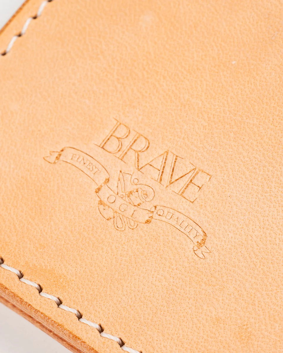 Obbi Good Label Brave Horsehide Condor Mid Wallet - Natural - Detail on embossed logo inside of wallet