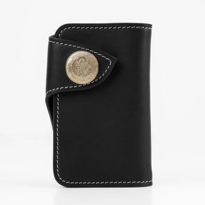 Obbi Good Label Brave Horsehide Condor Mid Wallet - Black - Font of wallet on white background