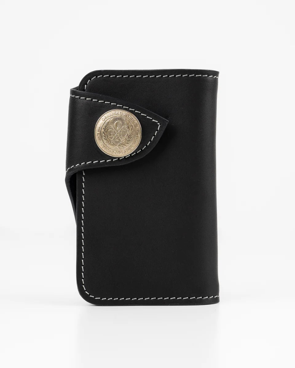 Obbi Good Label Brave Horsehide Condor Mid Wallet - Black - Font of wallet on white background