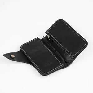 Obbi Good Label Brave Horsehide Condor Mid Wallet - Black - Inside of wallet from left angle on white background