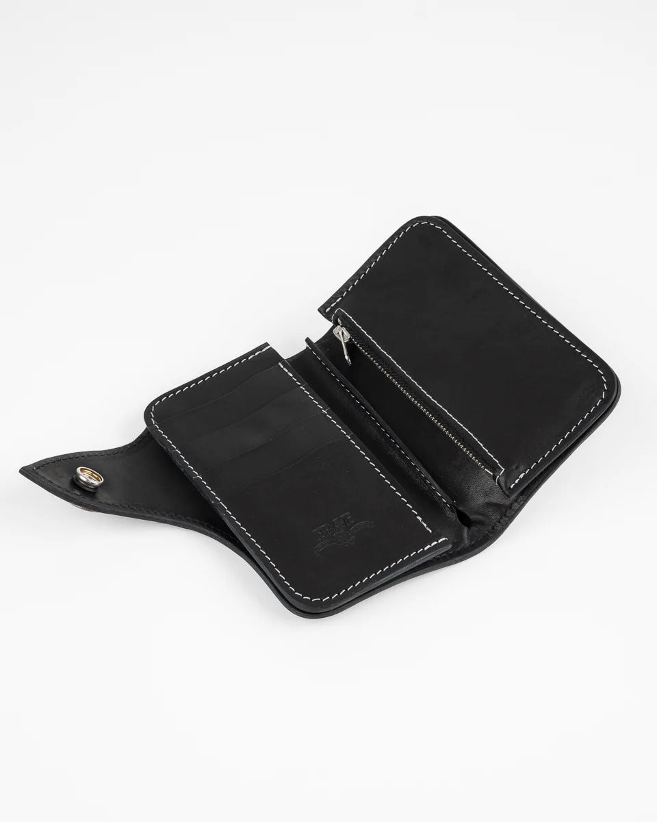 Obbi Good Label Brave Horsehide Condor Mid Wallet - Black - Inside of wallet from left angle on white background