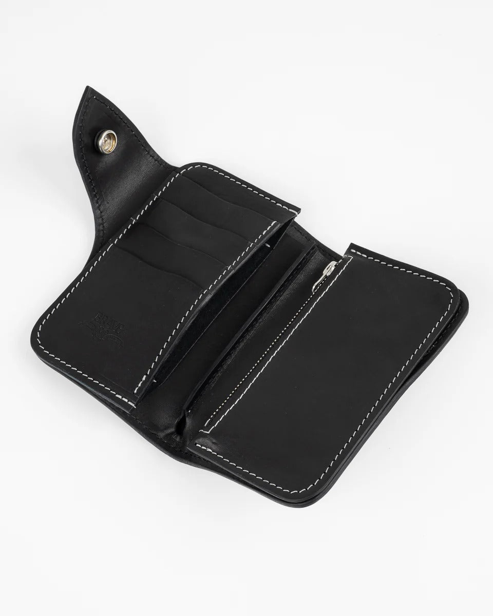 Obbi Good Label Brave Horsehide Condor Mid Wallet - Black - inside of wallet from right angle on white background