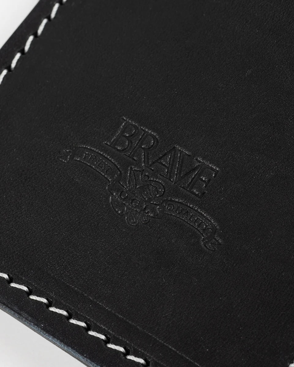 Obbi Good Label Brave Horsehide Condor Mid Wallet - Black - Detail of embossed logo on inside of wallet