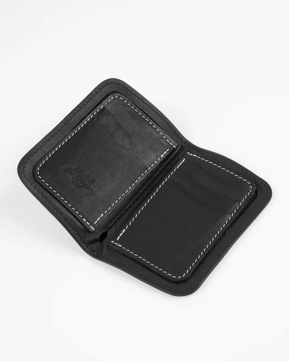 Obbi Good Label Brave Horsehide Mid Wallet - Black - Inside wallet flat on white bachground