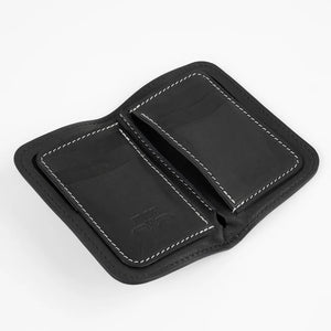 Obbi Good Label Brave Horsehide Mid Wallet - Black - Inside with pocket under card slots open on white background