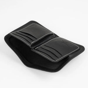 Obbi Good Label Brave Horsehide Mid Wallet - Black - Inside wallet with bill pocket open on white background