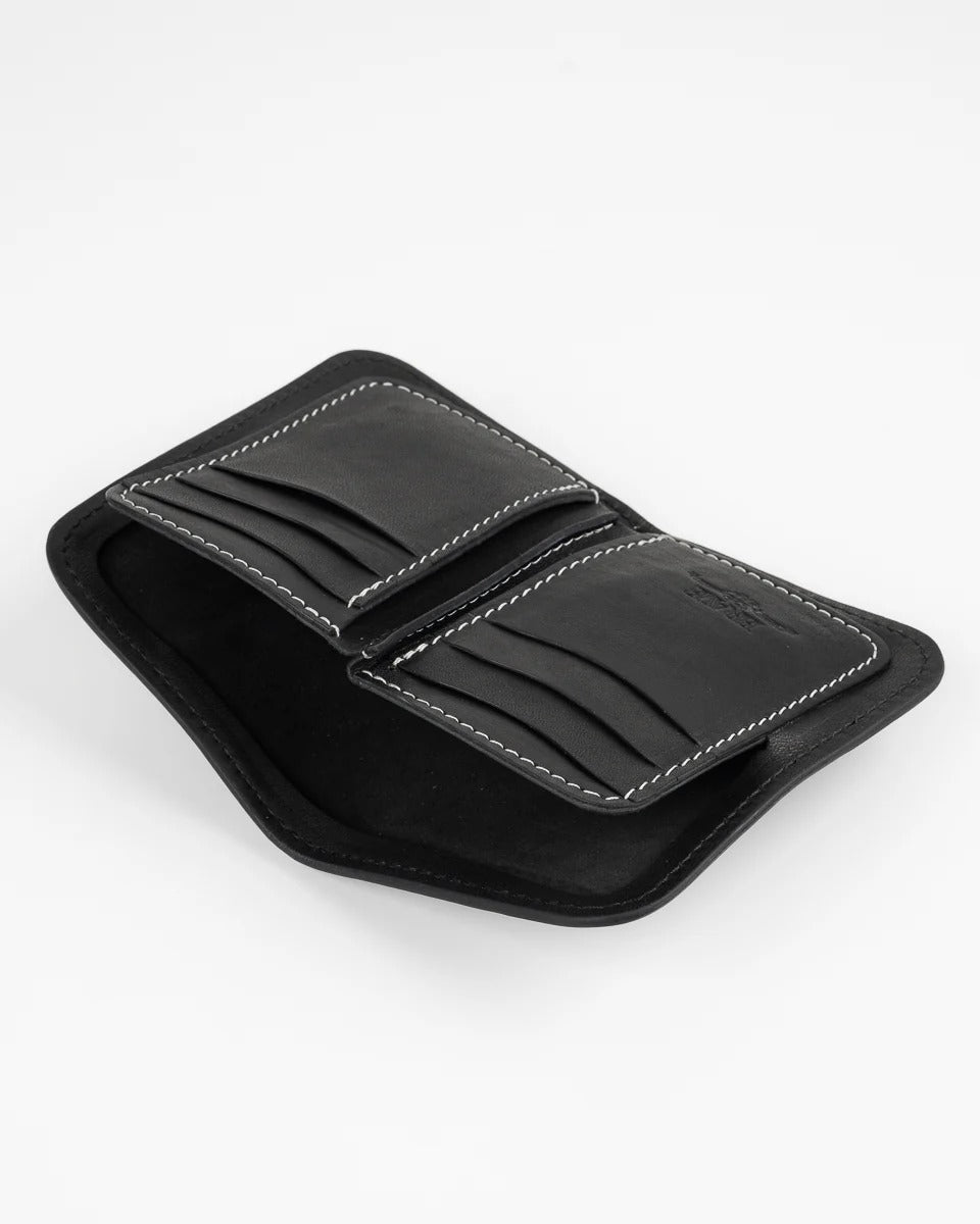 Obbi Good Label Brave Horsehide Mid Wallet - Black - Inside wallet with bill pocket open on white background