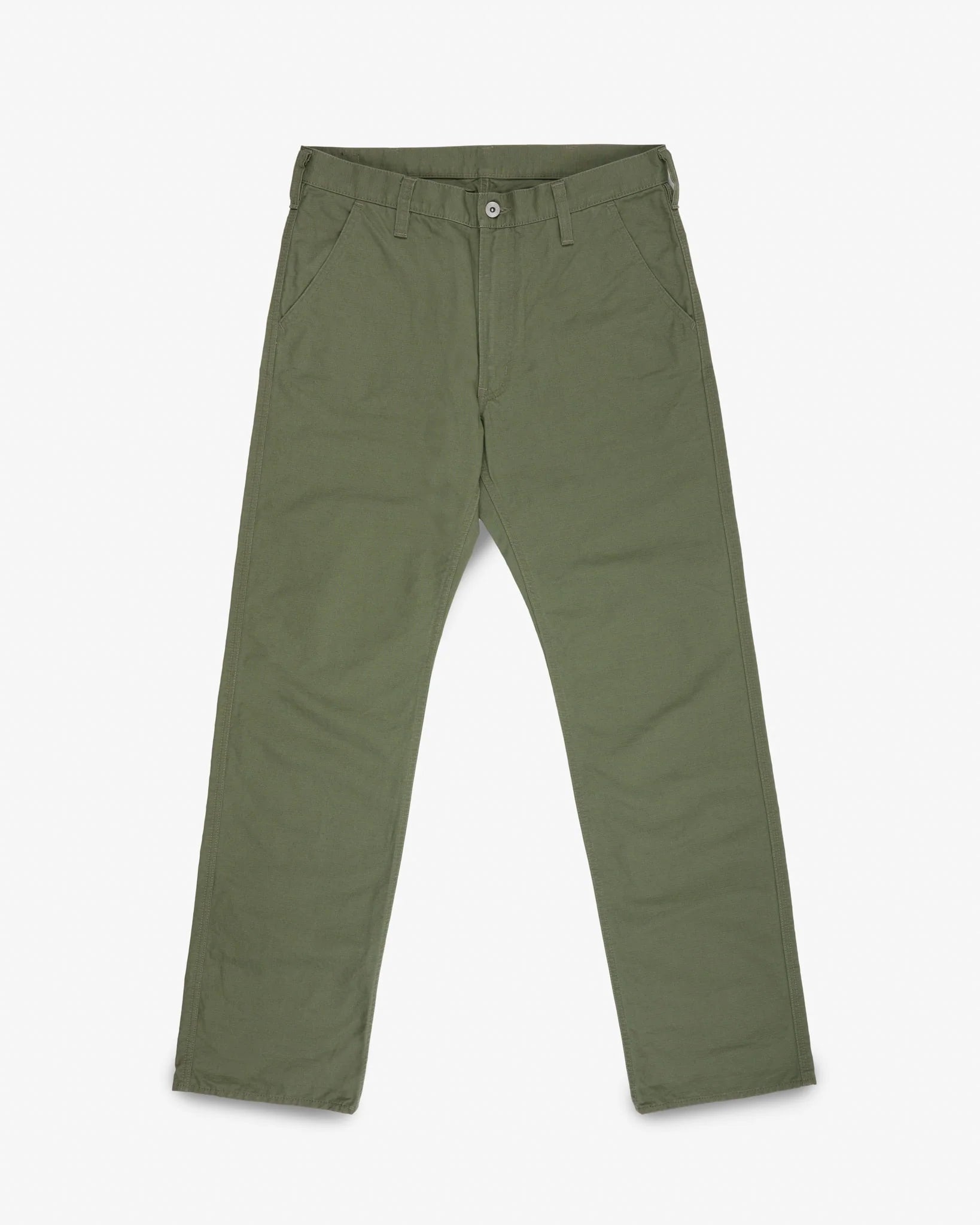 Olive pants front view laying flat