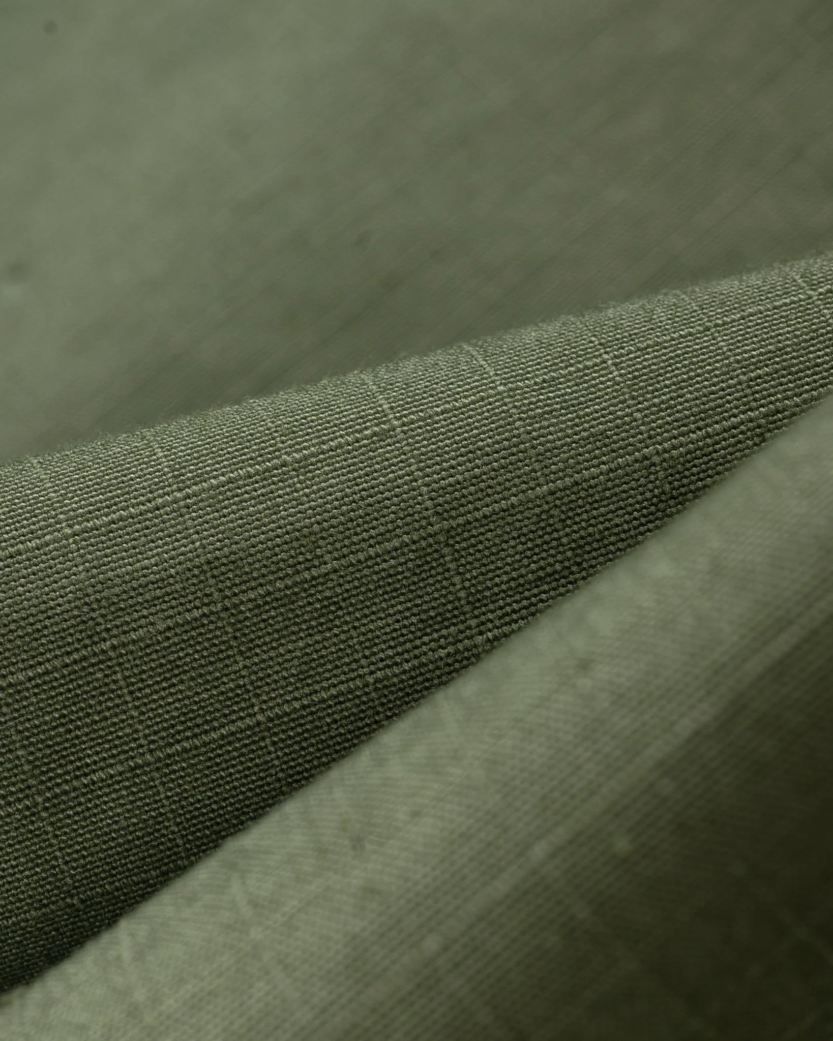 Olive pants laying flat closeup on fabric
