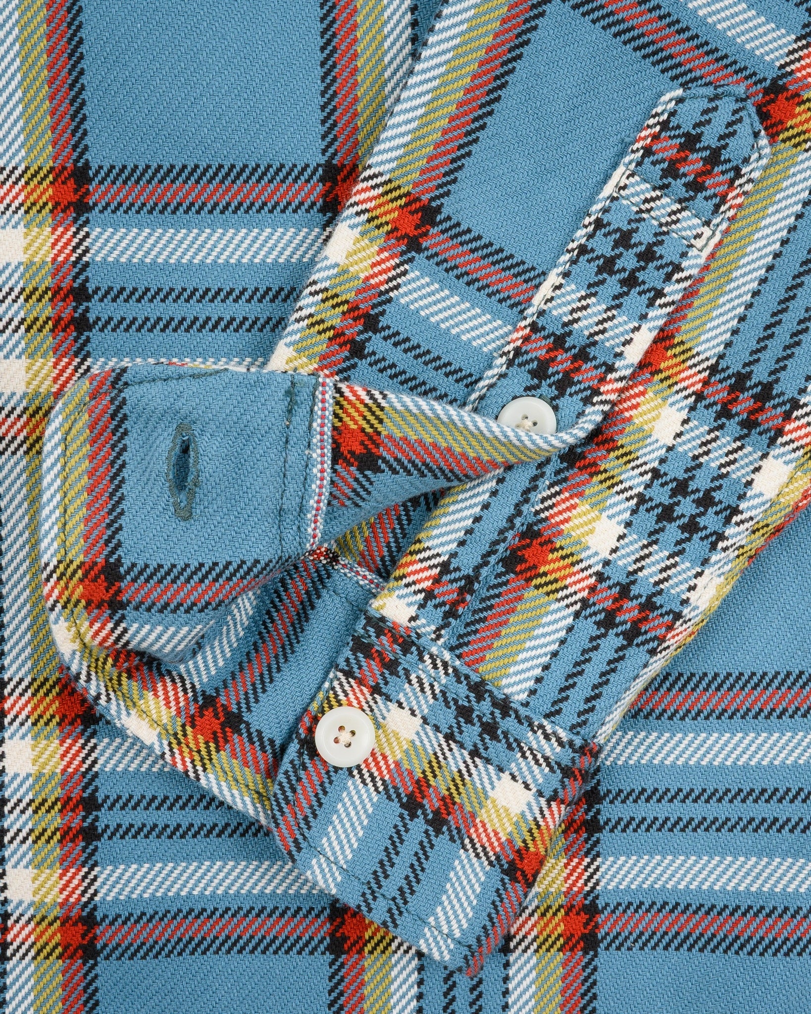 Iron Heart IHSH-442-SAX 9oz Selvedge Flannel Check Work Shirt - Sax Blue