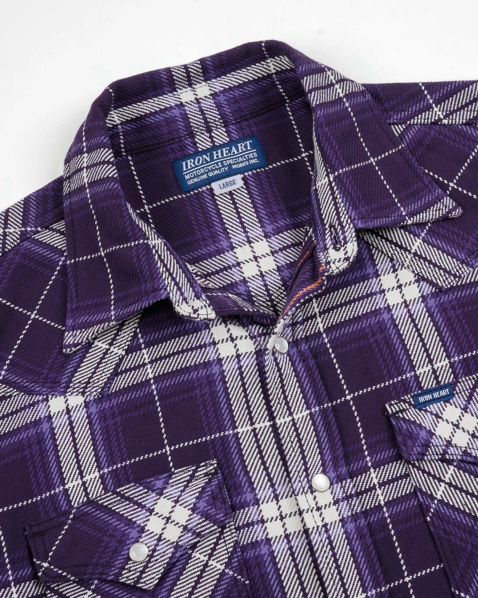 Iron Heart IHSH-439-PUR 9oz Selvedge Flannel Check Western Shirt - Purple