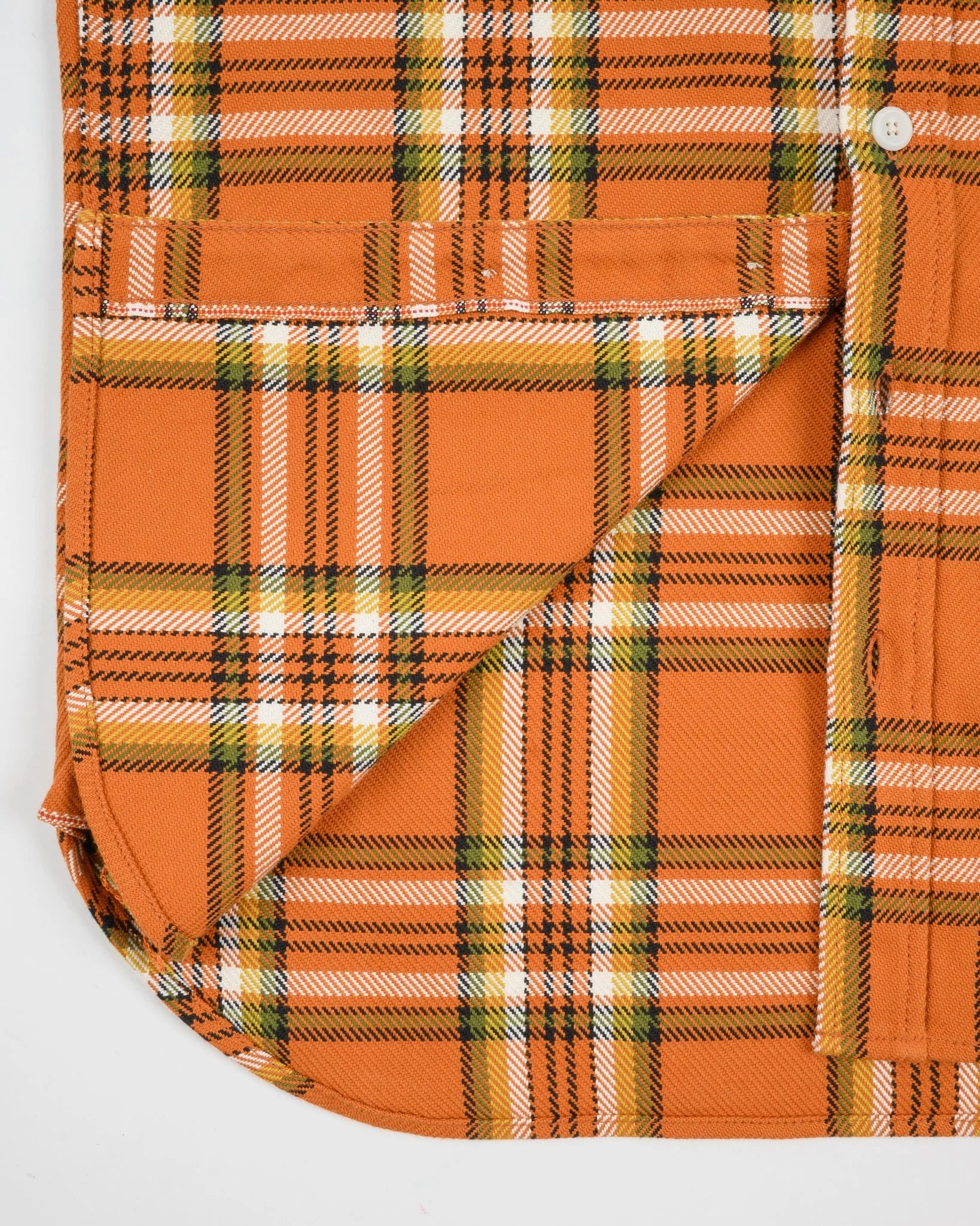 Iron Heart IHSH-442-ORA 9oz Selvedge Flannel Check Work Shirt - Orange