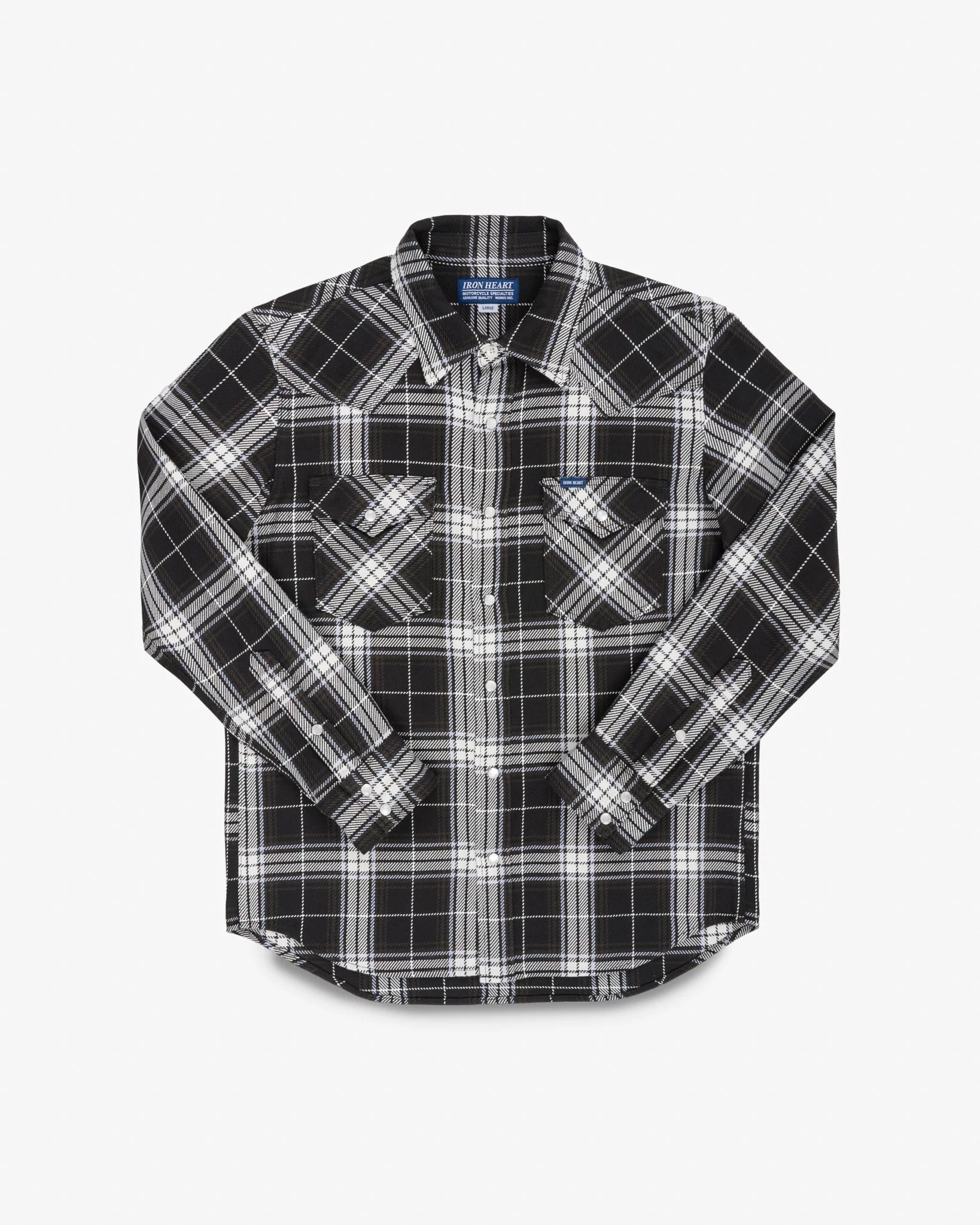 Iron Heart IHSH-439-BLK 9oz Selvedge Flannel Check Western Shirt - Black