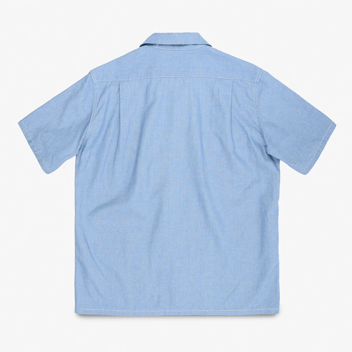 Iron Heart IHSH-447-SAX 5oz Cotton Linen Open Collar Short Sleeve Shirt - Sax Blue