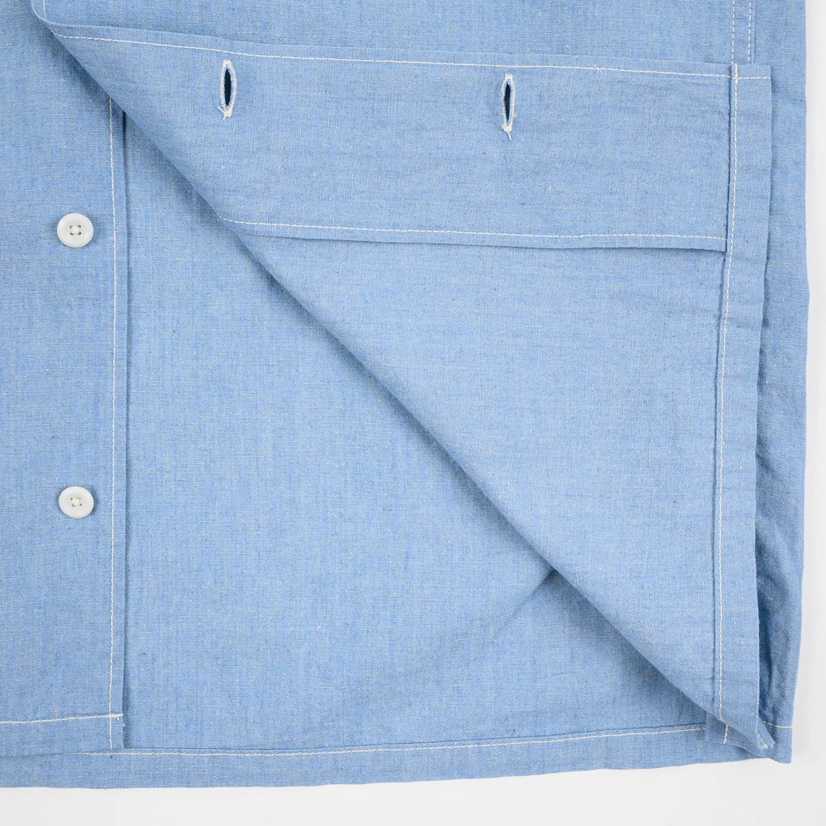 Iron Heart IHSH-447-SAX 5oz Cotton Linen Open Collar Short Sleeve Shirt - Sax Blue