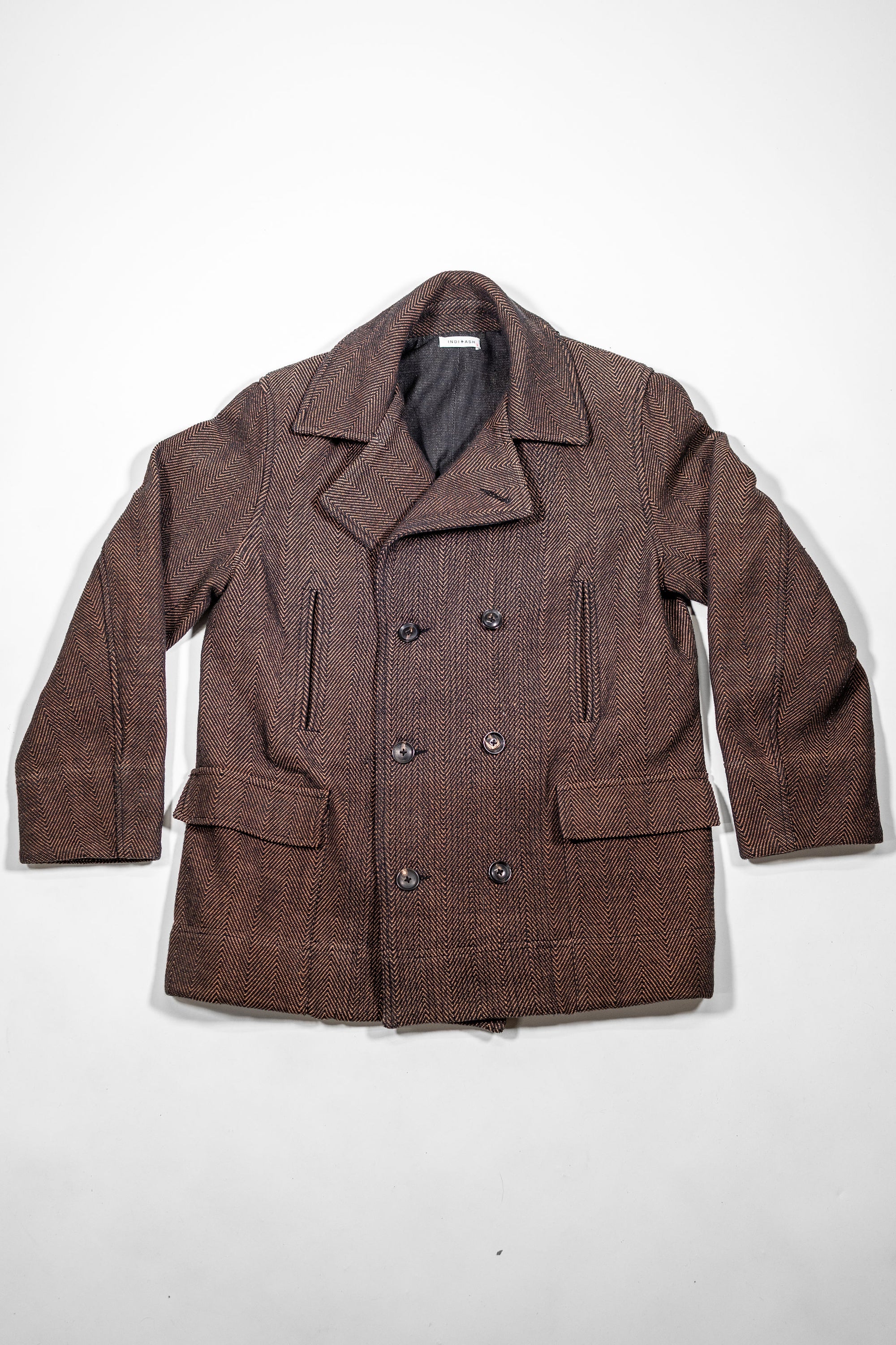 Indi + Ash Loft Peacoat - Iron/Cutch Brick Handwoven Herringbone