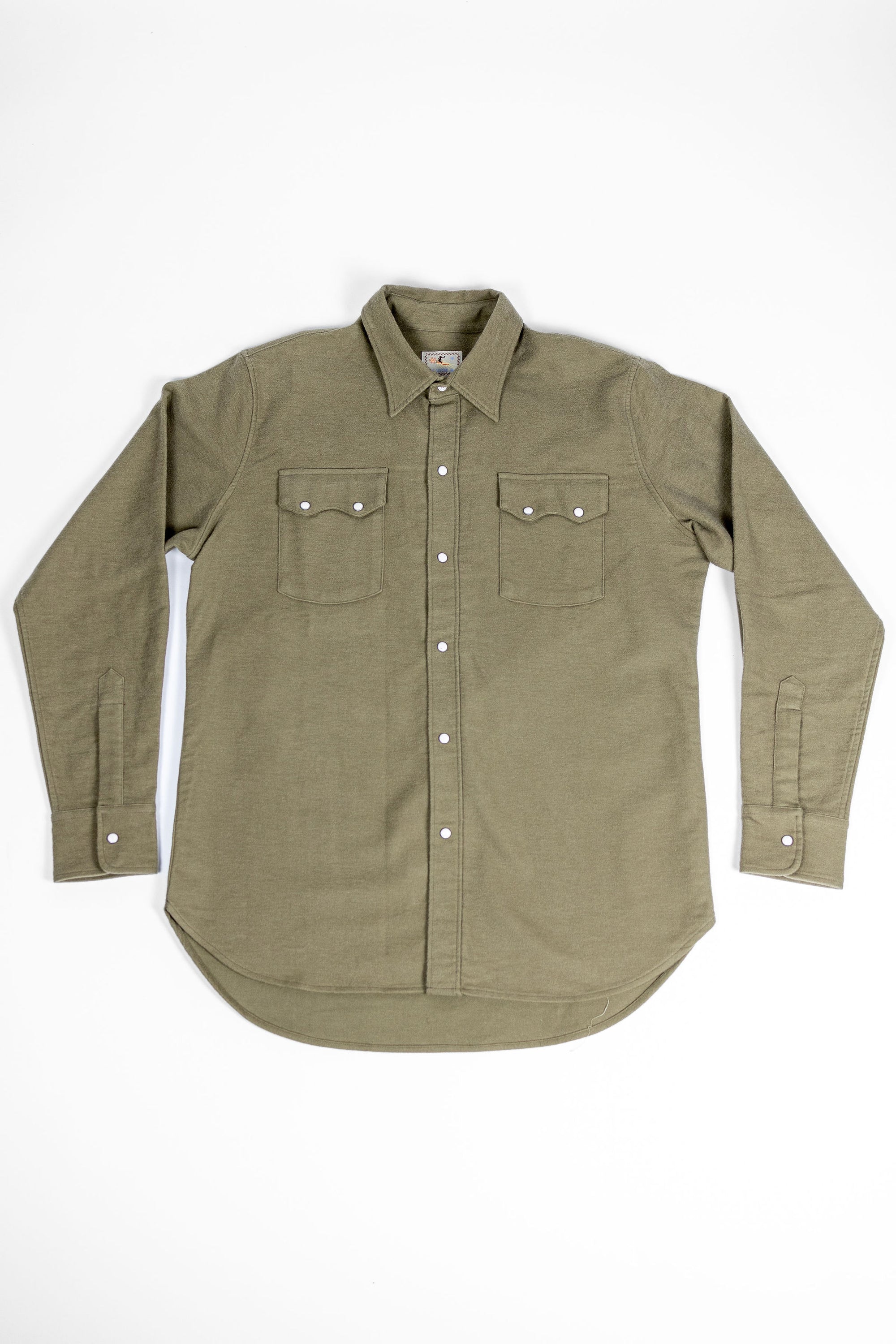 Wythe Moleskin Pearlsnap Shirt - Olive - Front Flat Lay