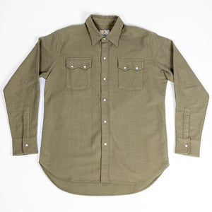 Wythe Moleskin Pearlsnap Shirt - Olive - Front Flat Lay