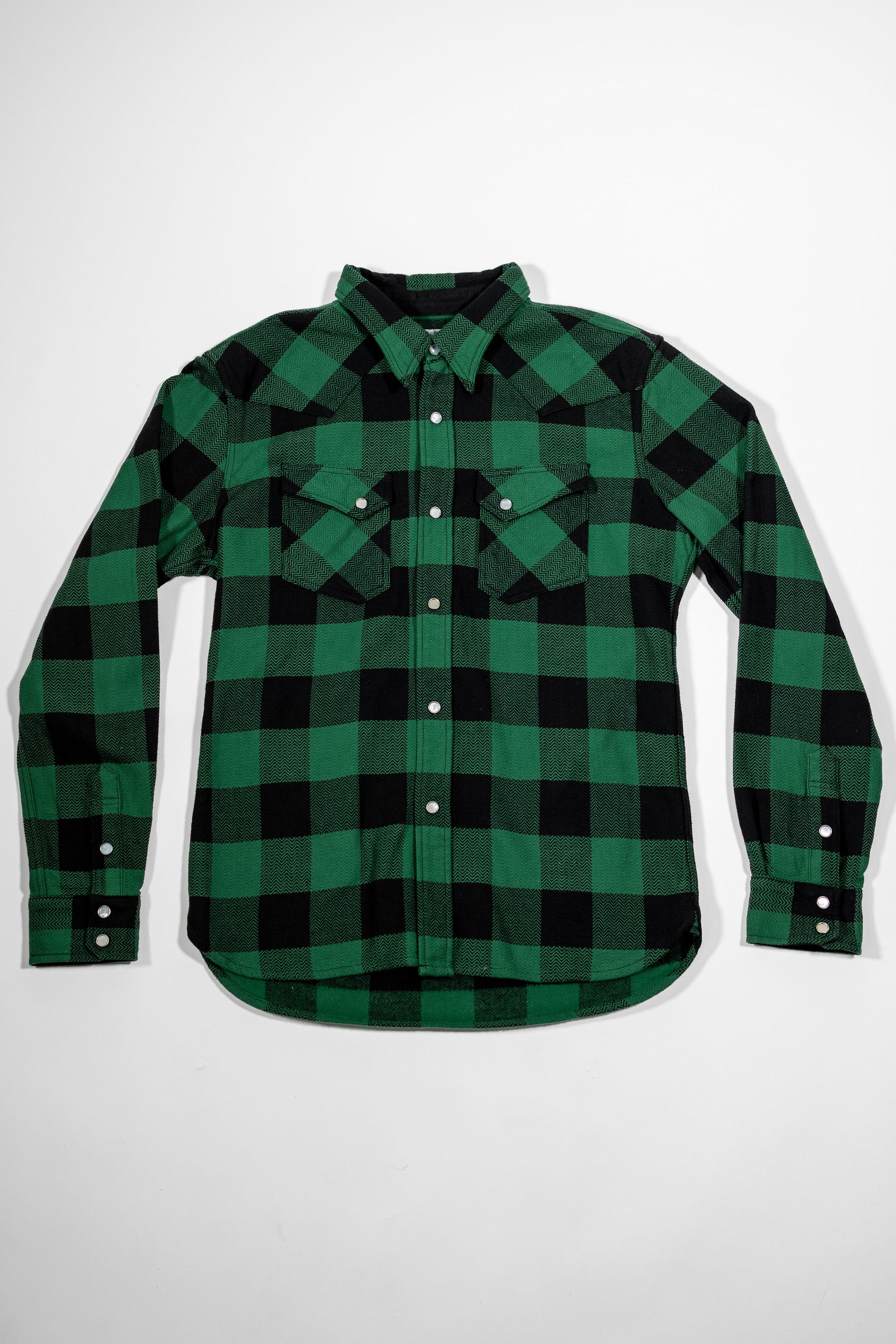 The Flat Head SNW-101L Block Check Western Flannel Shirt - Green/Black