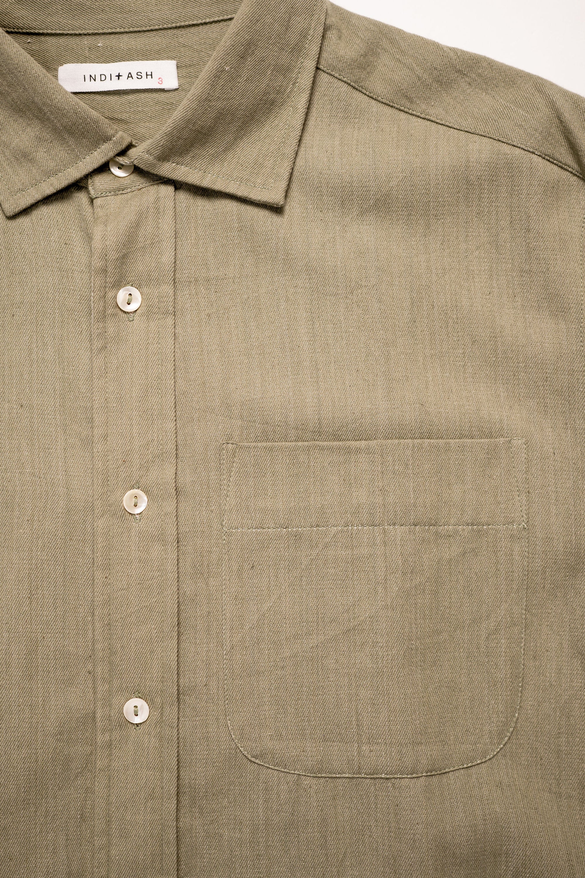Indi + Ash Matty Shirt Lightweight Handwoven Denim - Myrobalan Green