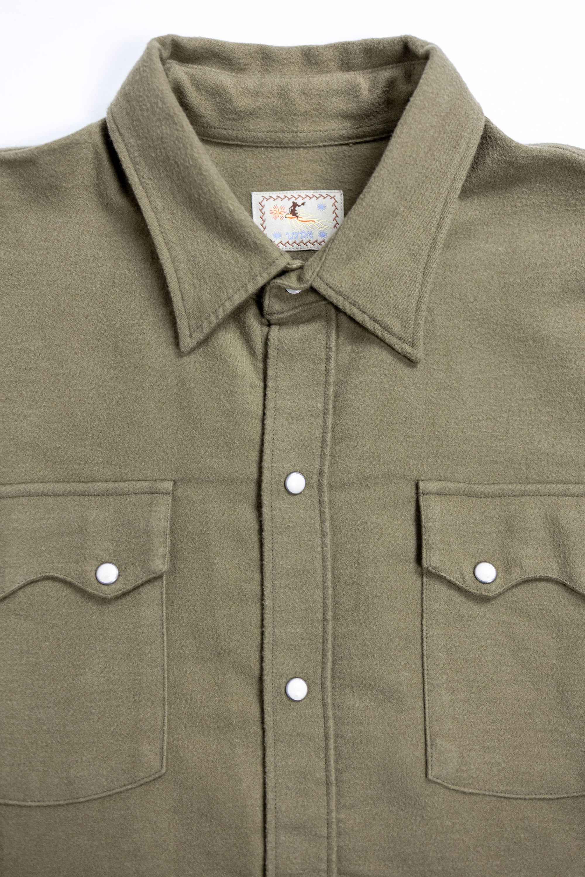 Wythe Moleskin Pearlsnap Shirt - Olive - Front View Detail