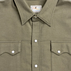 Wythe Moleskin Pearlsnap Shirt - Olive - Front View Detail