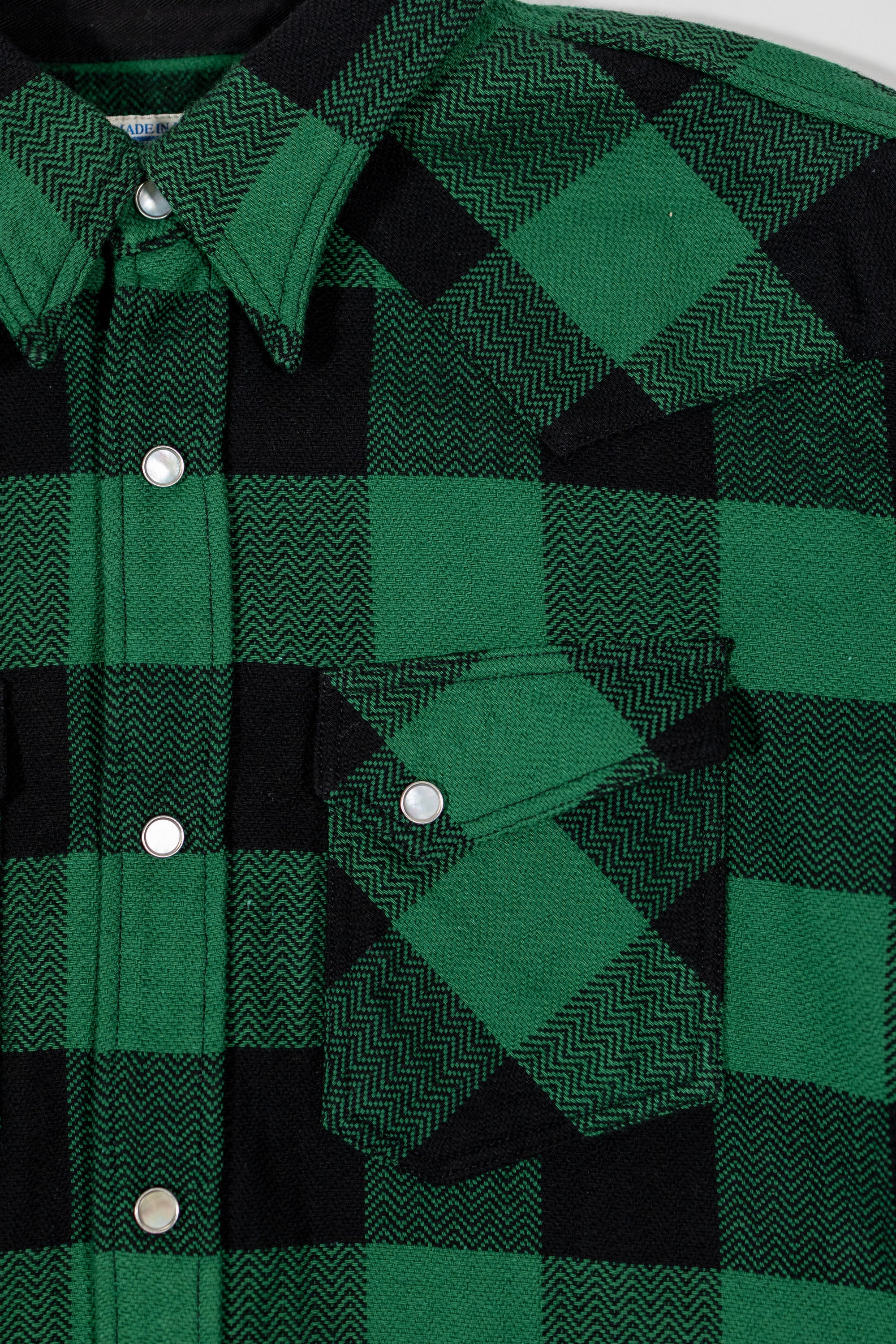 The Flat Head SNW-101L Block Check Western Flannel Shirt - Green/Black