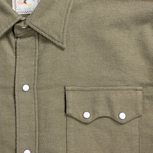Wythe Moleskin Pearlsnap Shirt - Olive - Pocket detail
