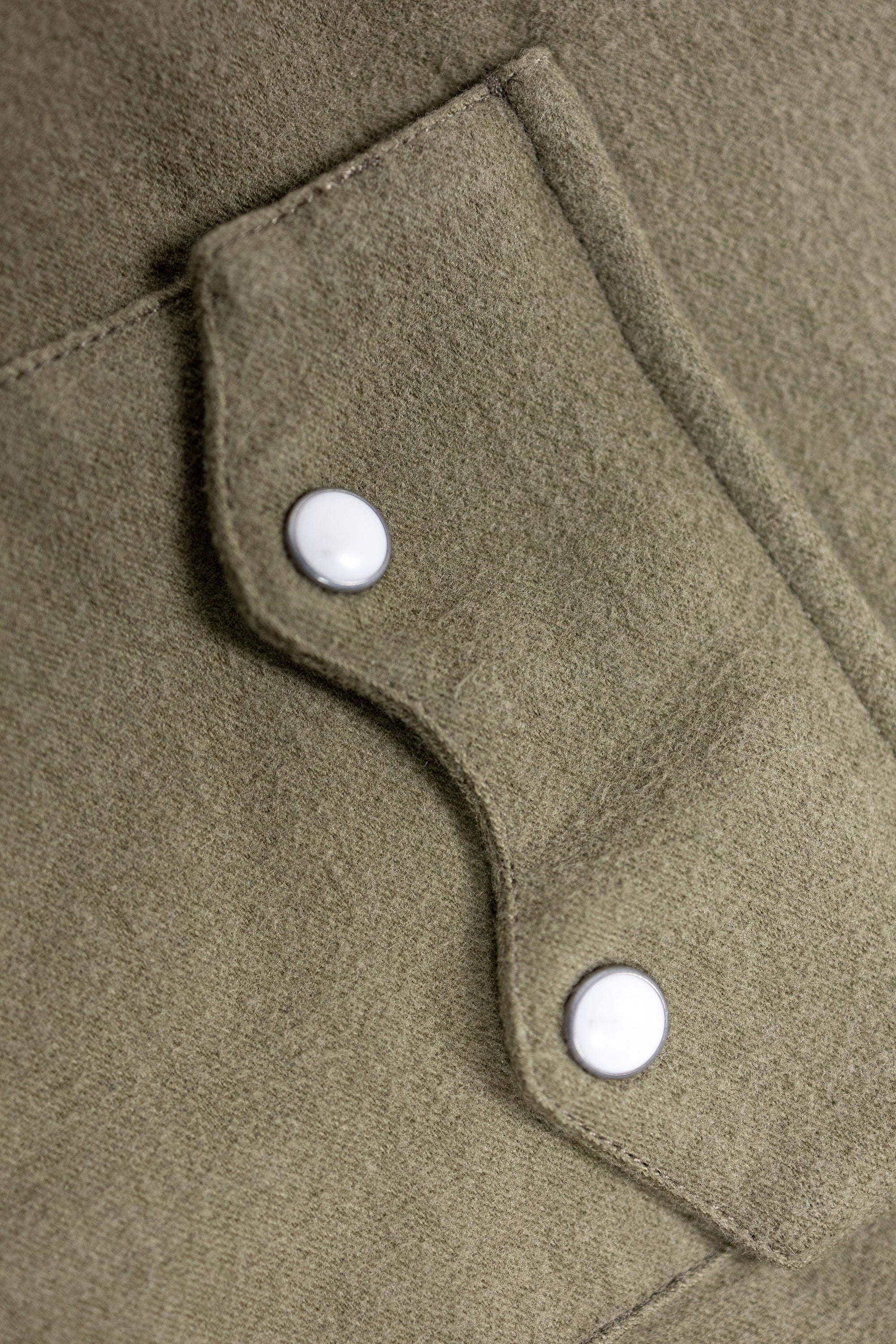 Wythe Moleskin Pearlsnap Shirt - Olive - Pocket Details