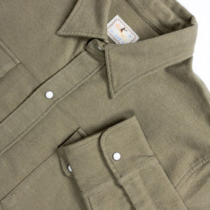Wythe Moleskin Pearlsnap Shirt - Olive - Front Details