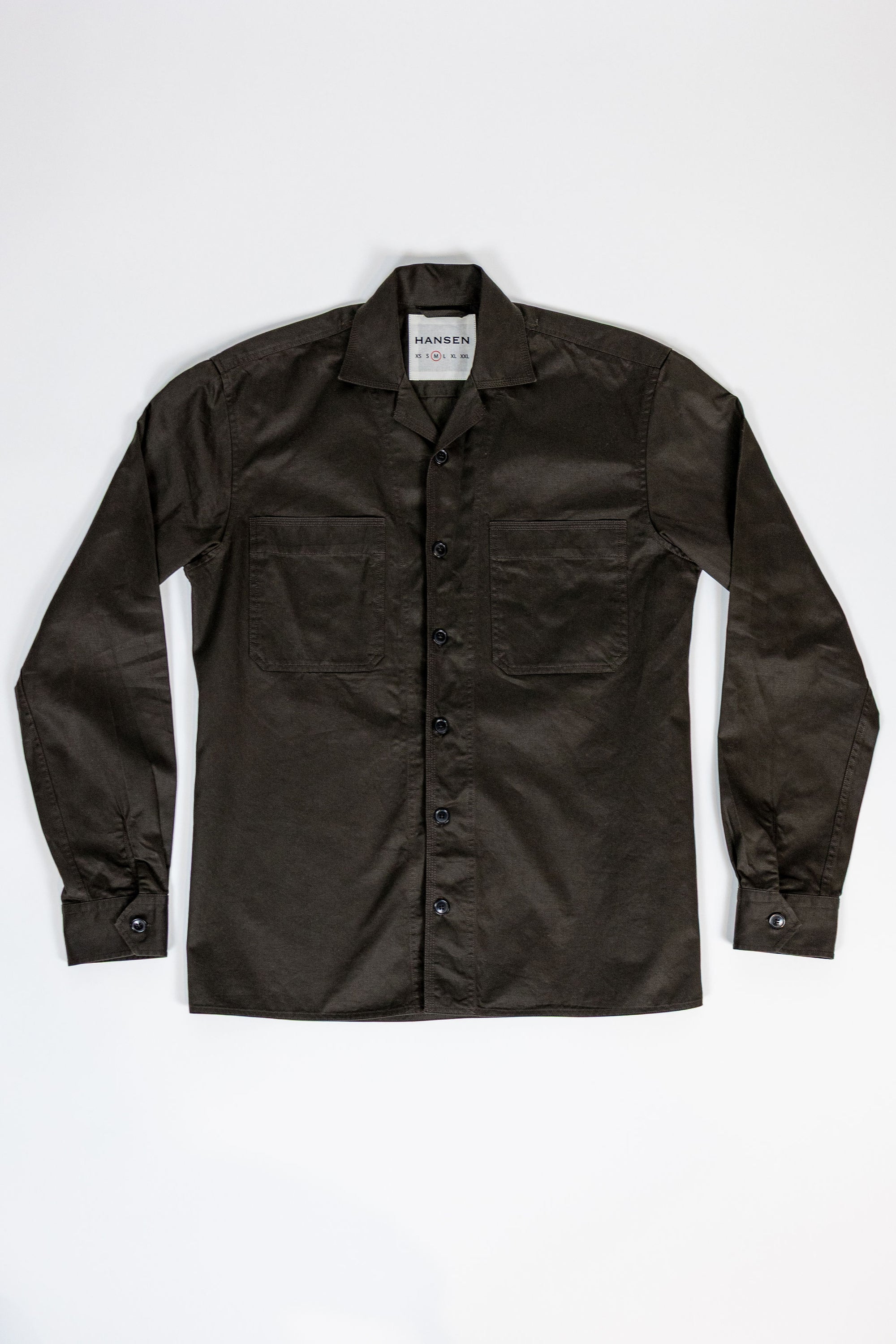 Hansen Garments Steffen Shirt Jacket - Coffee Drill - product shot - front facing - white background