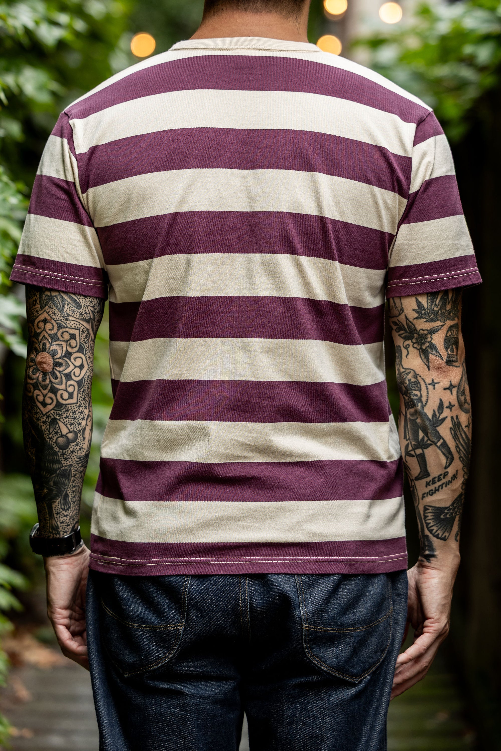 The Flat Head FN-THB-002 Border T-Shirt - Ivory/Purple