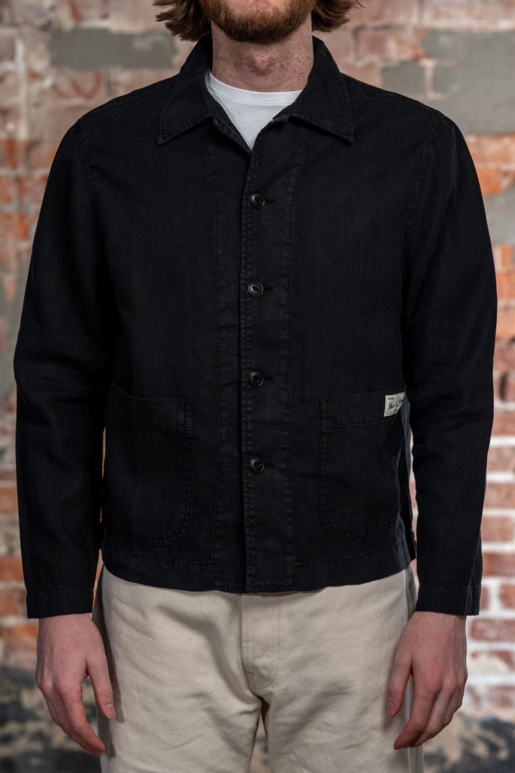 Merz b. Schwanen JKT08LI Linen Cropped Worker's Jacket - Deep Black