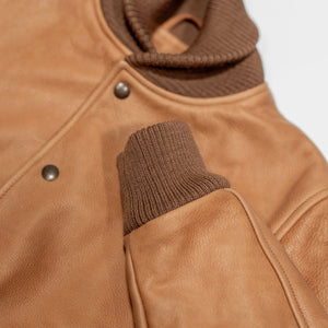 Dehen 1920 All-City Leather Jacket - Rust. close up on sleeve detail
