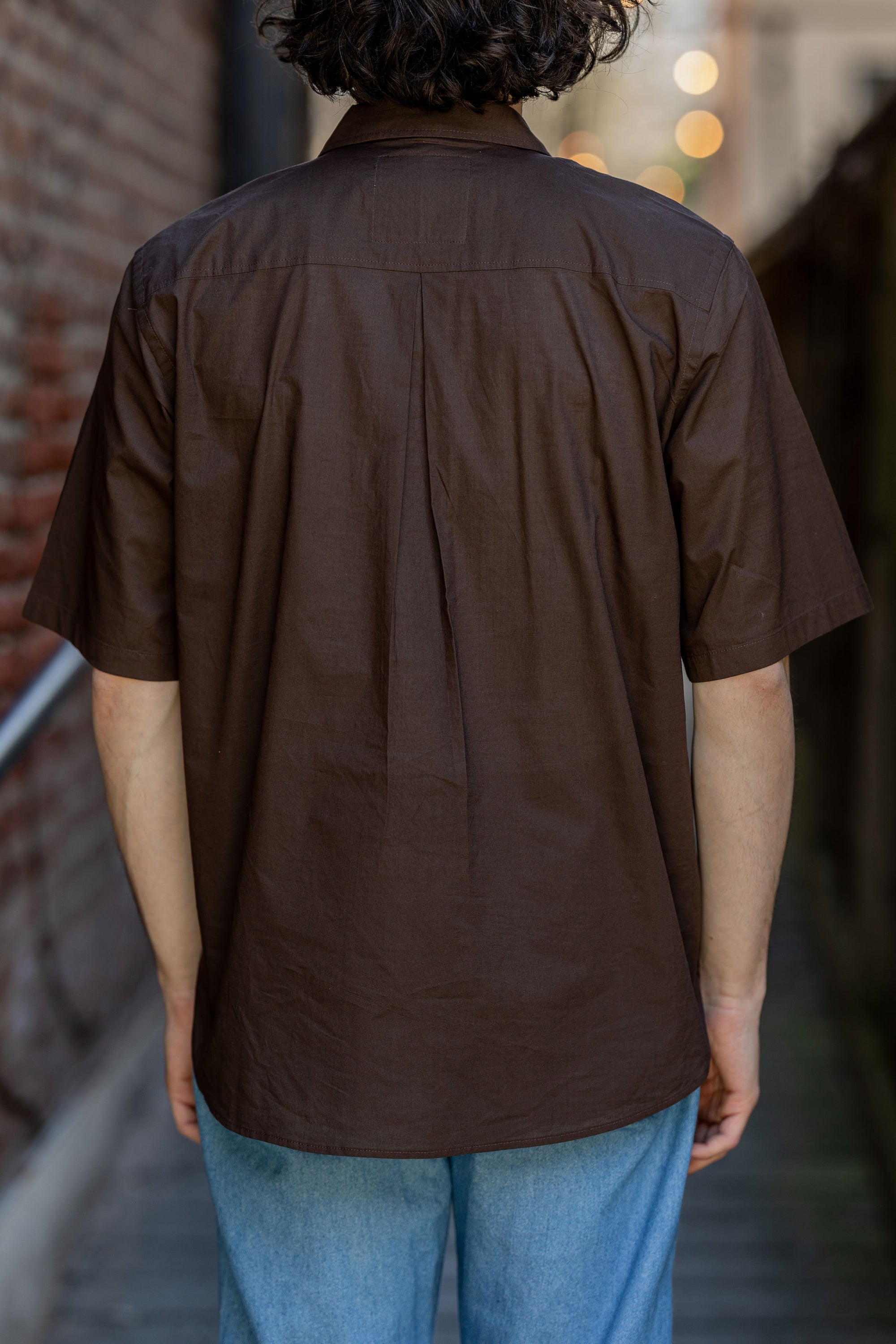 Hansen Garments Reidar Short Sleeve Shirt - Chocolate - model shot - back facing