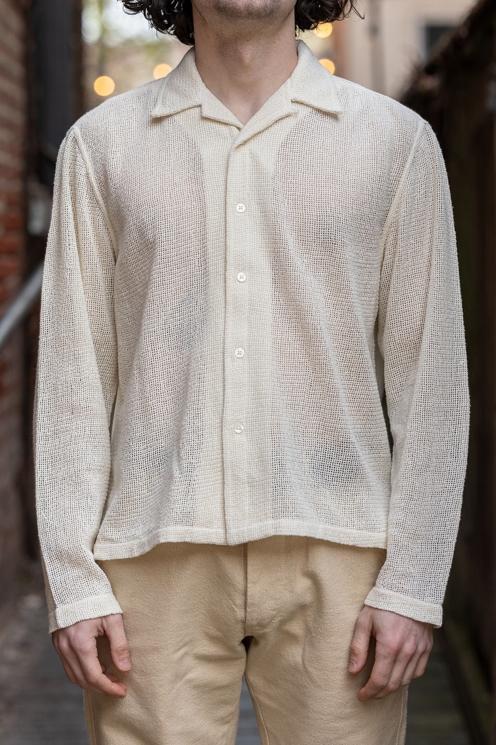 3sixteen Loop Collar Shirt - Ecru Mesh