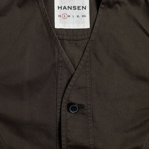Hansen Garments Bernard Flight Jacket - Coffee Drill - product shot  laid on back - close up on collar and buttons