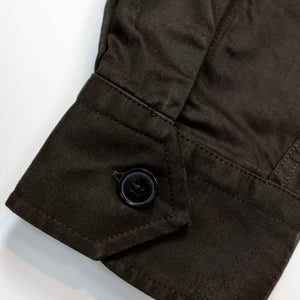 Hansen Garments Steffen Shirt Jacket - Coffee Drill - product shot - front facing - white background - detail shot of sleeve button- white background