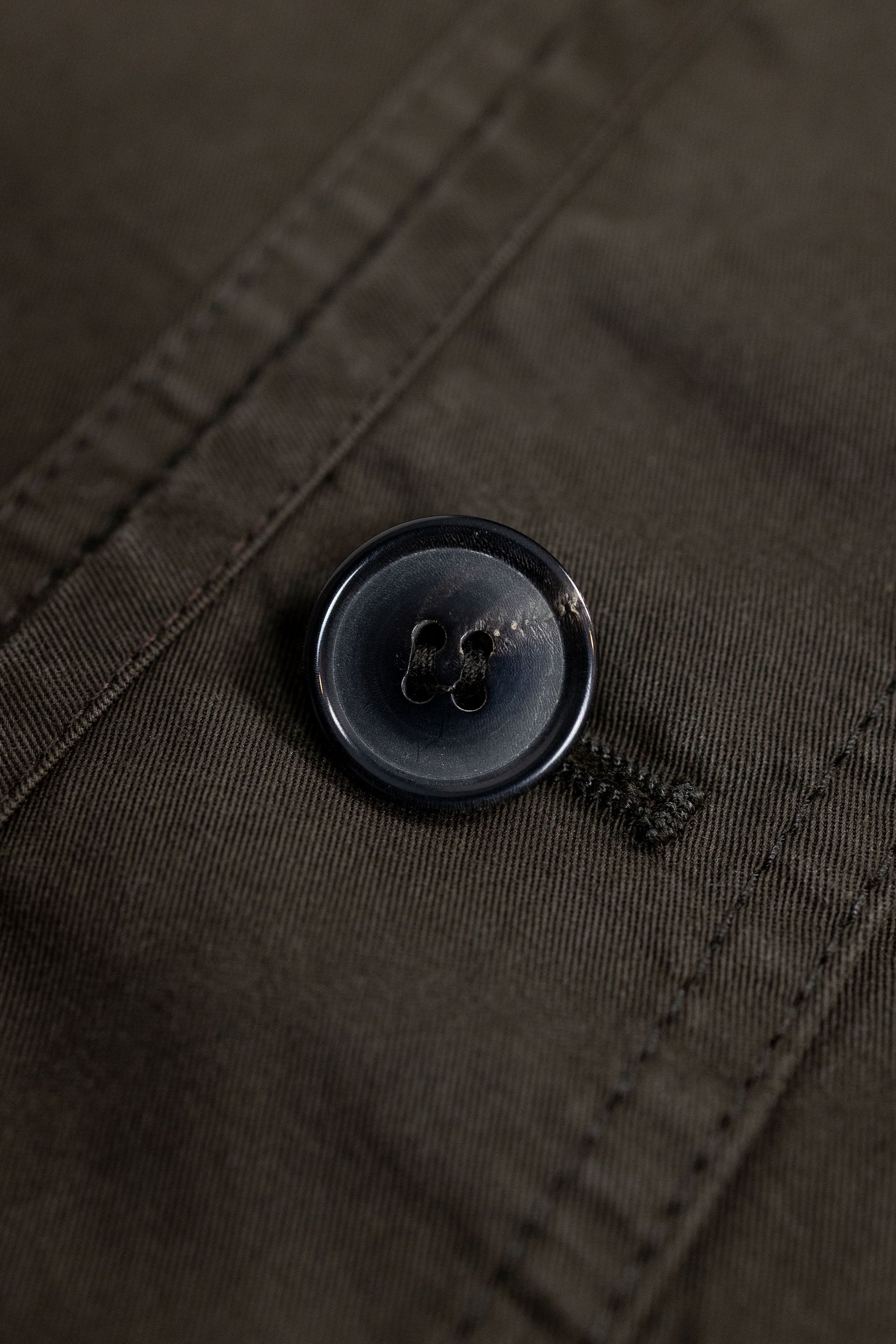 Hansen Garments Bernard Flight Jacket - Coffee Drill - product shot  - close up of button