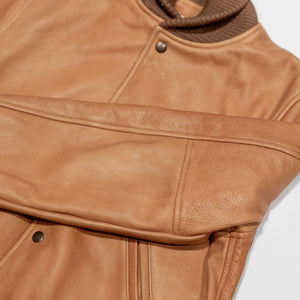 Dehen 1920 All-City Leather Jacket - Rust. close up on sleeve detail