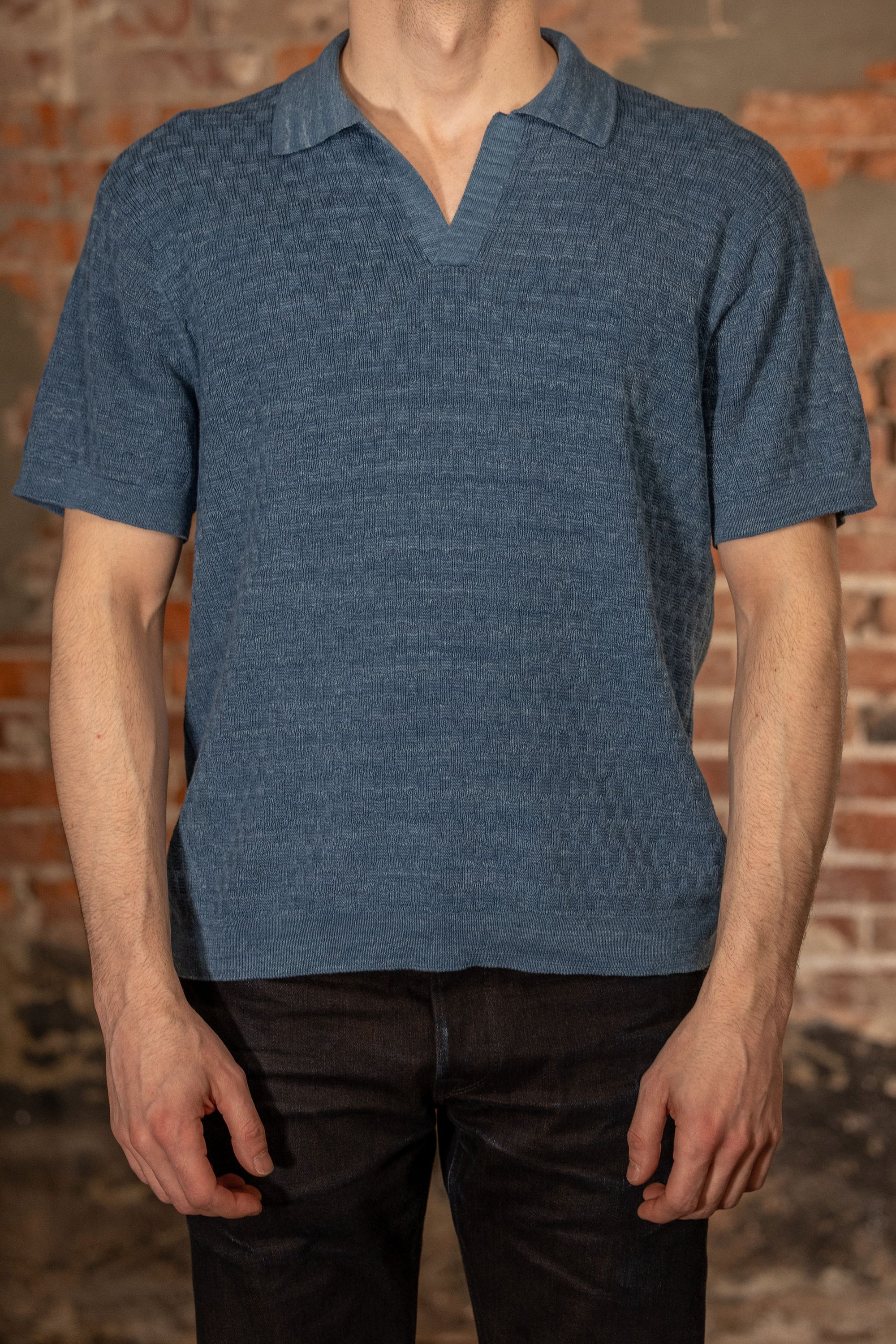3sixteen Knit Polo - Vintage Blue Boxweave