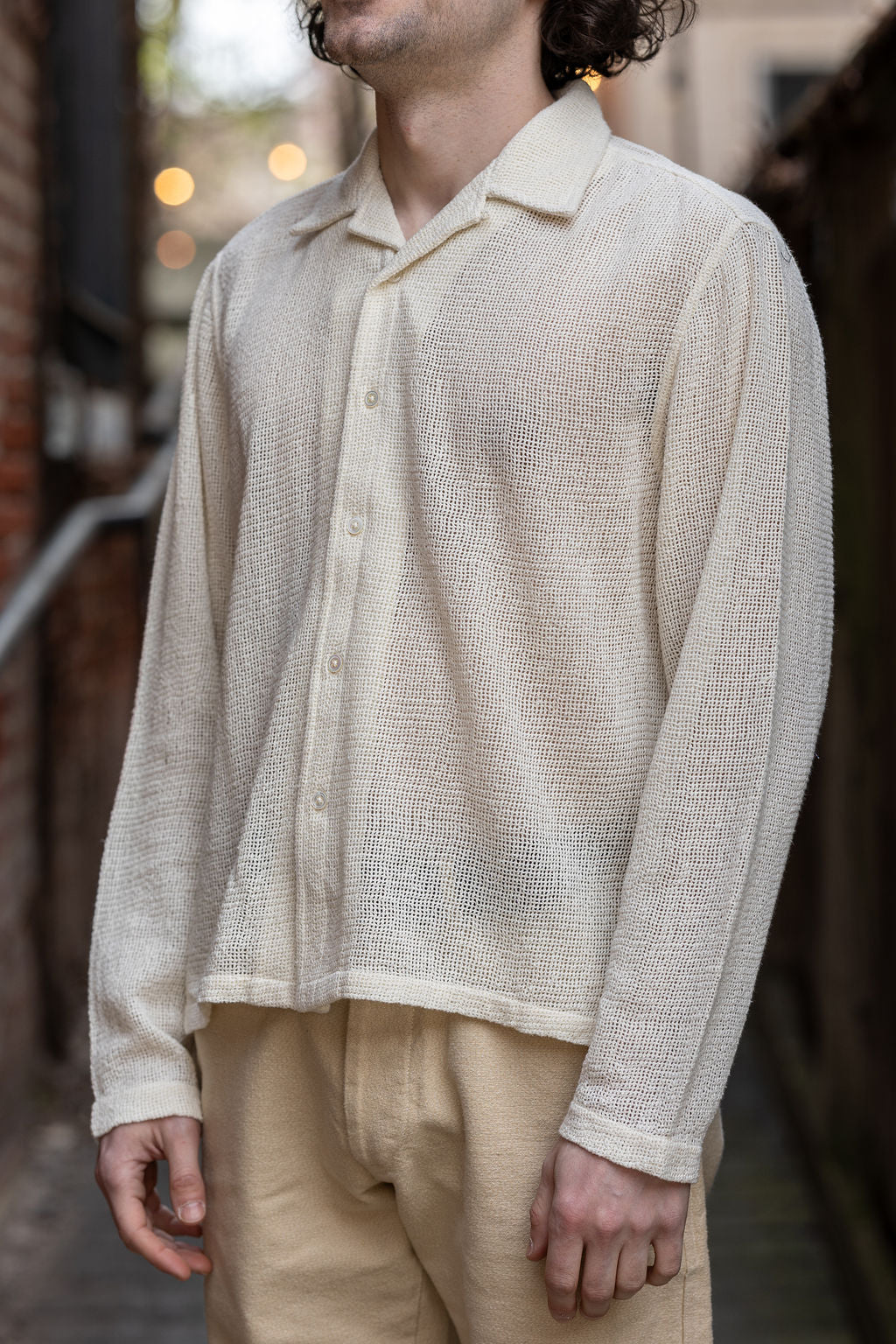 3sixteen Loop Collar Shirt - Ecru Mesh